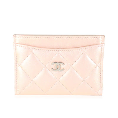 Pink Iridescent Quilted Calfskin Card Holder