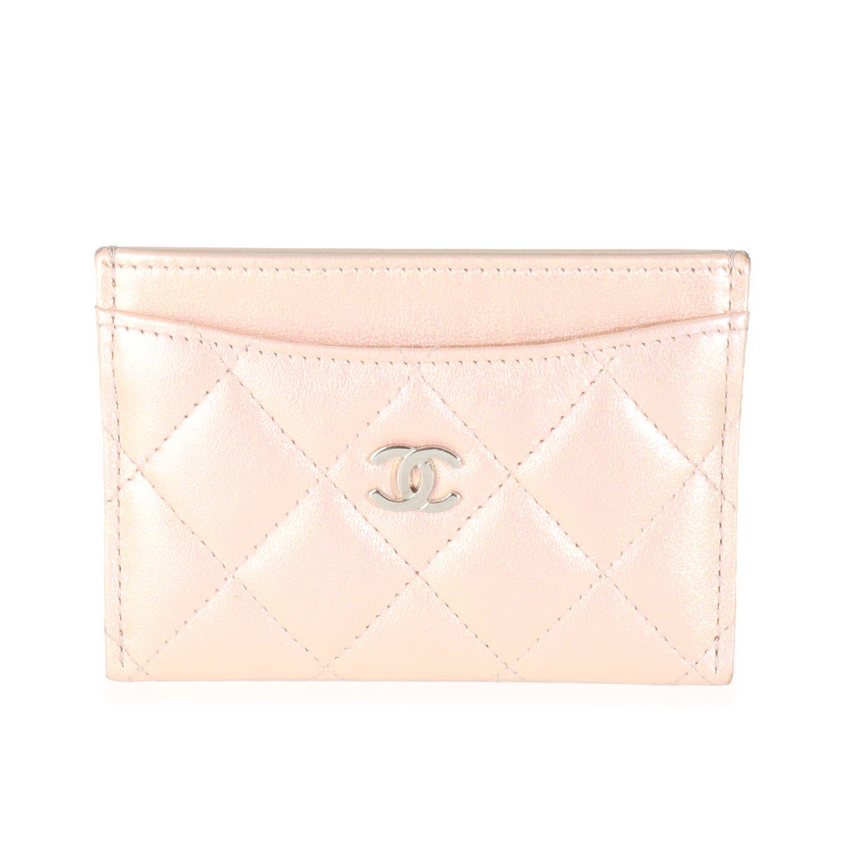 Pink Iridescent Quilted Calfskin Card Holder