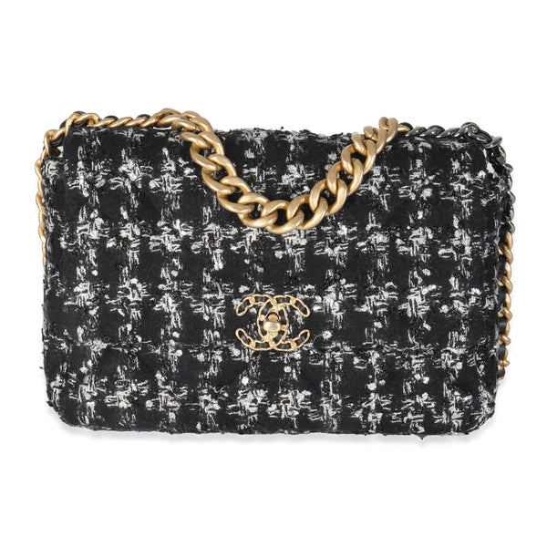 Black White Houndstooth Maxi Chanel 19 Flap Bag