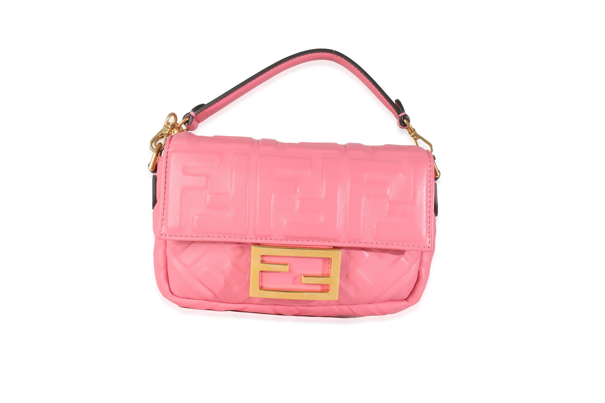 Pink Dalia FF 1974 Nappa Embossed Mini Baguette Bag