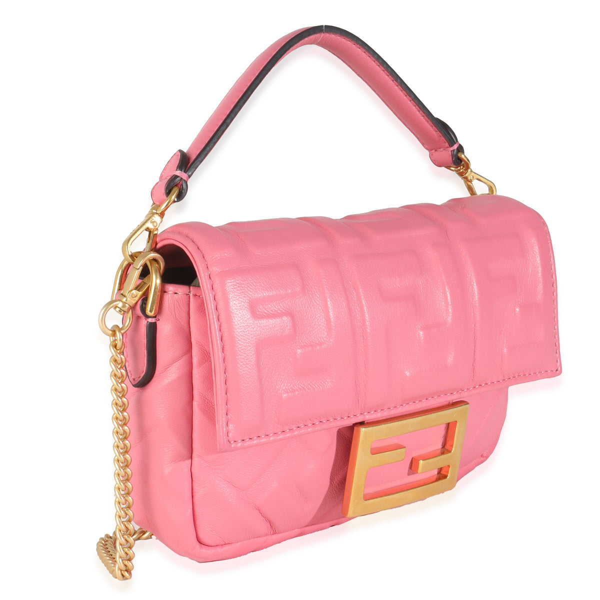 Pink Dalia FF 1974 Nappa Embossed Mini Baguette Bag