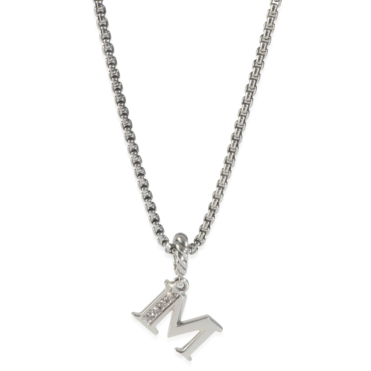 Sterling Silver Diamond Pave Initial M Pendant
