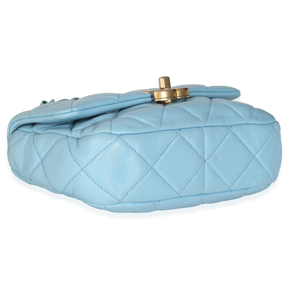 Light Blue Quilted Lambskin Mini Lacquered Chain Flap Bag