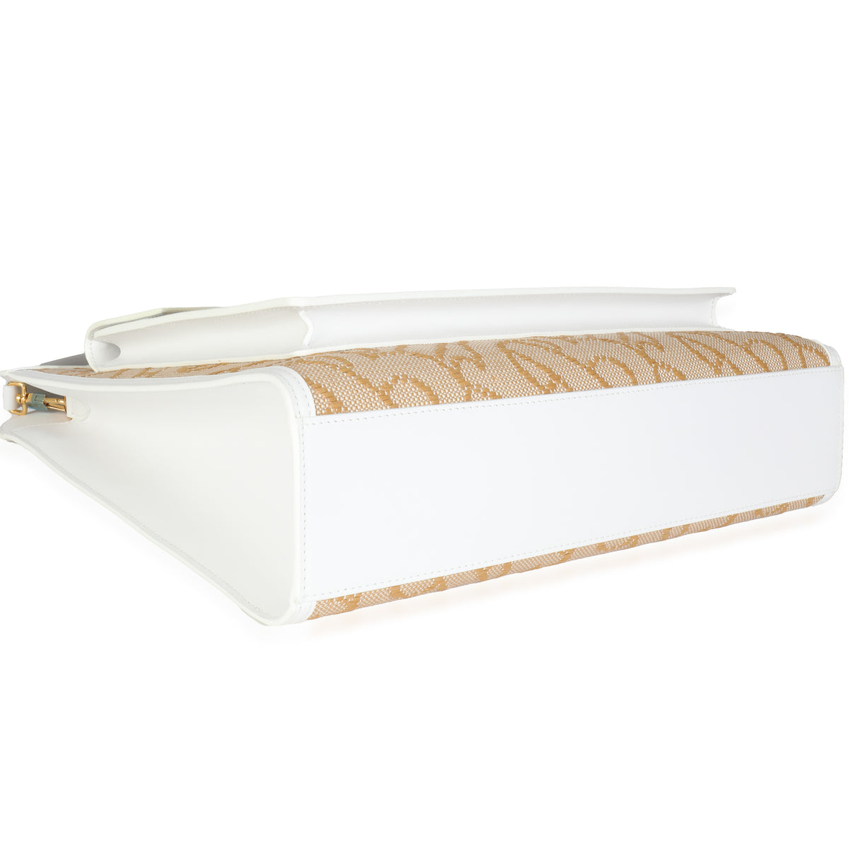 White Beige Monogram Canvas Smooth Calfskin Medium Pocket Bag