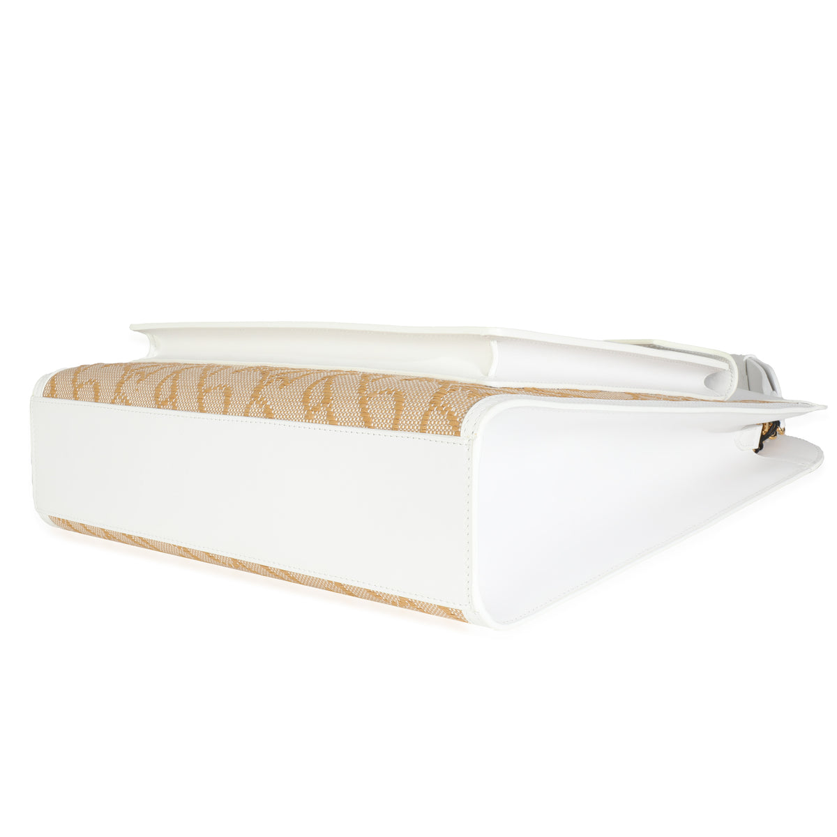 White Beige Monogram Canvas Smooth Calfskin Medium Pocket Bag