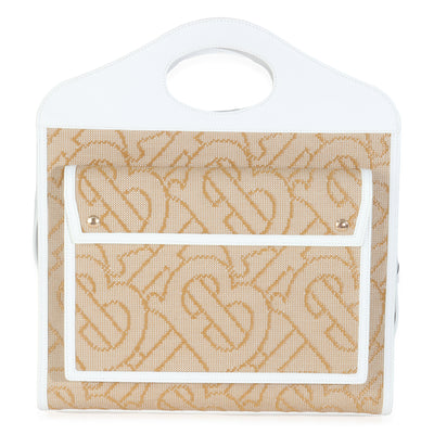 White Beige Monogram Canvas Smooth Calfskin Medium Pocket Bag