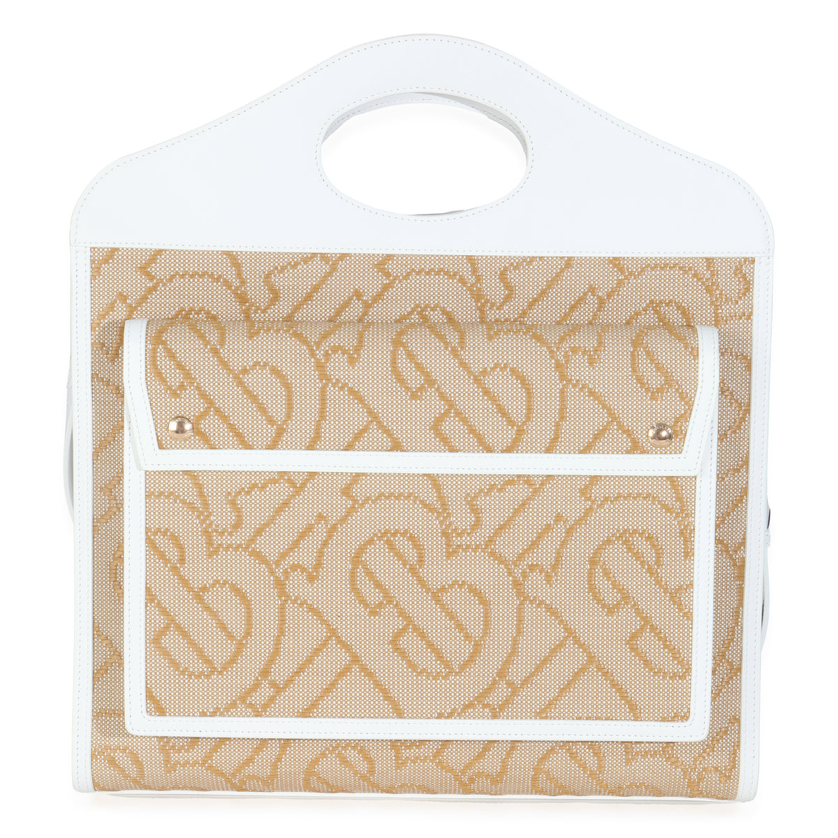 White Beige Monogram Canvas Smooth Calfskin Medium Pocket Bag