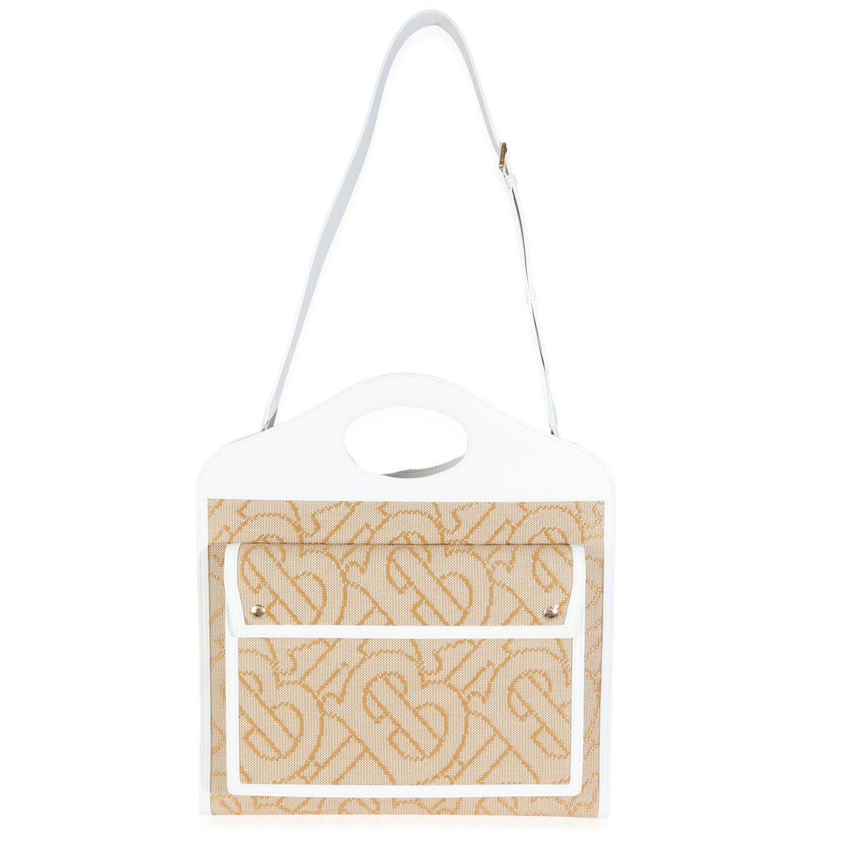 White Beige Monogram Canvas Smooth Calfskin Medium Pocket Bag