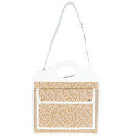 White Beige Monogram Canvas Smooth Calfskin Medium Pocket Bag