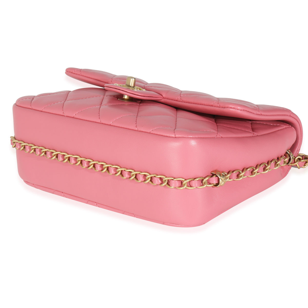 Pink Quilted Calfskin Chain Around Mini Square Flap Bag
