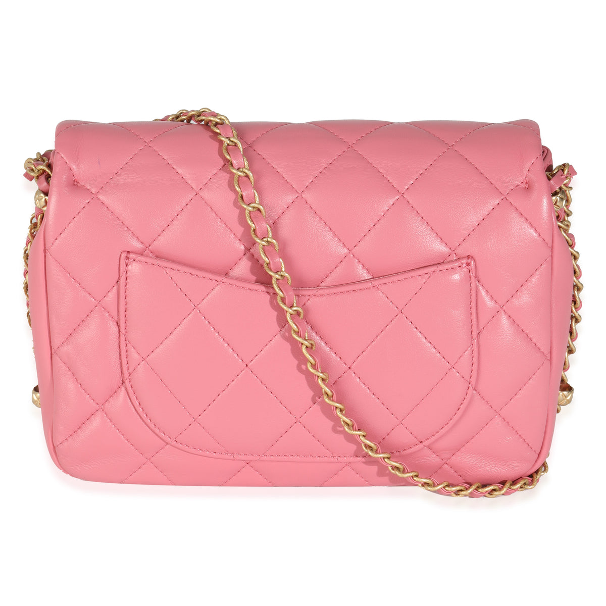 Pink Quilted Calfskin Chain Around Mini Square Flap Bag