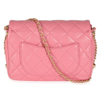 Pink Quilted Calfskin Chain Around Mini Square Flap Bag