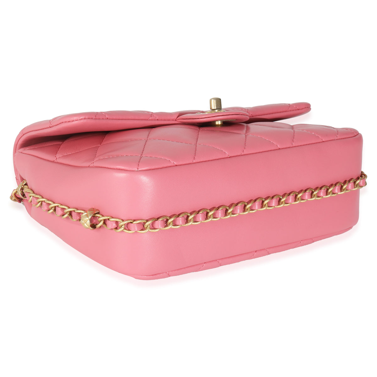 Pink Quilted Calfskin Chain Around Mini Square Flap Bag