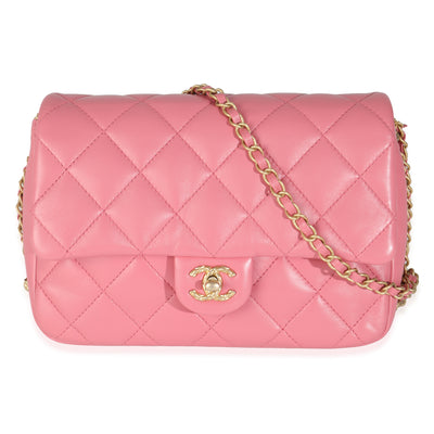 Pink Quilted Calfskin Chain Around Mini Square Flap Bag