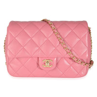 Pink Quilted Calfskin Chain Around Mini Square Flap Bag