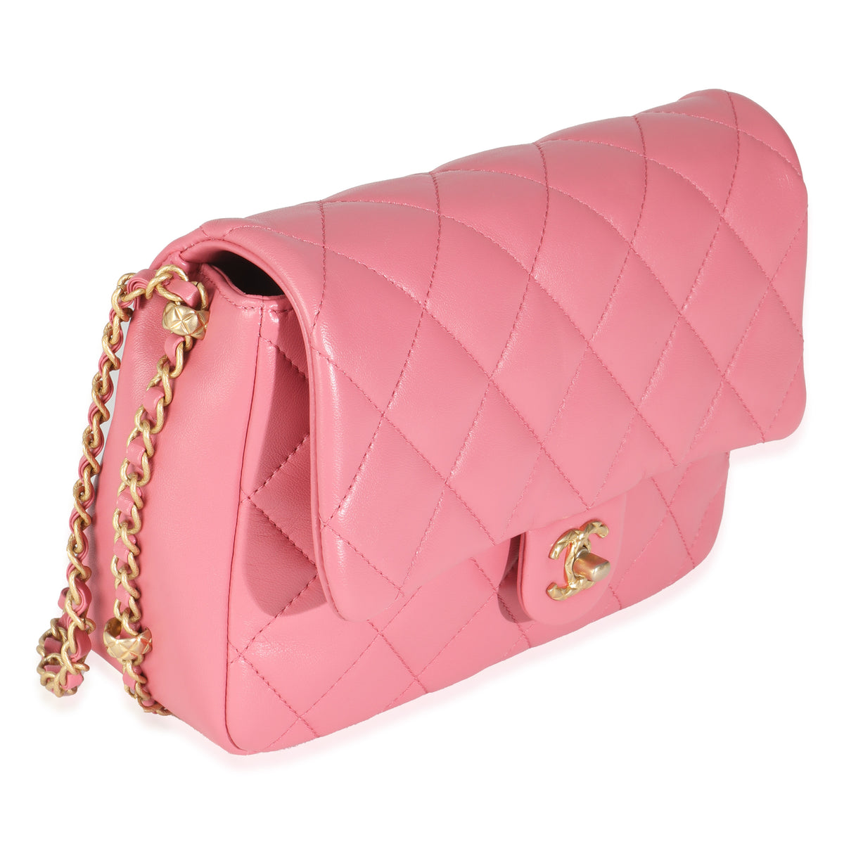 Pink Quilted Calfskin Chain Around Mini Square Flap Bag
