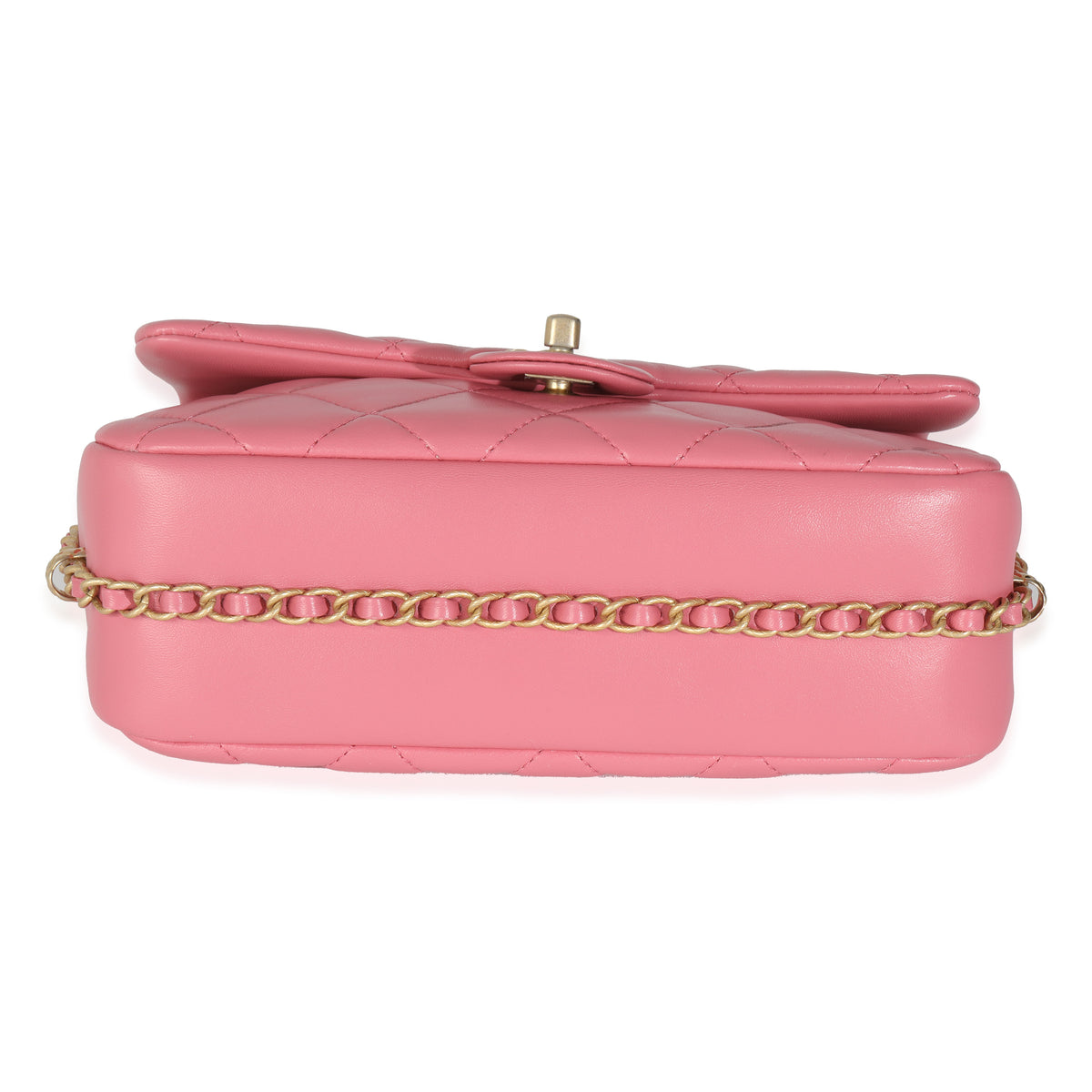 Pink Quilted Calfskin Chain Around Mini Square Flap Bag