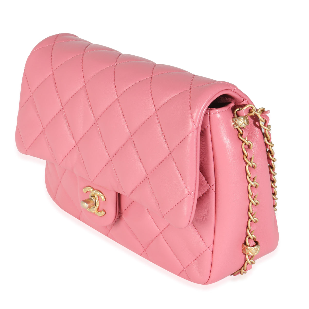 Pink Quilted Calfskin Chain Around Mini Square Flap Bag