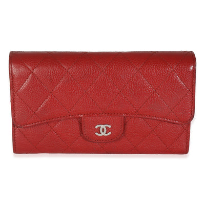 Red Quilted Caviar Classic Long Wallet