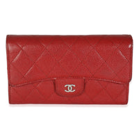 Red Quilted Caviar Classic Long Wallet