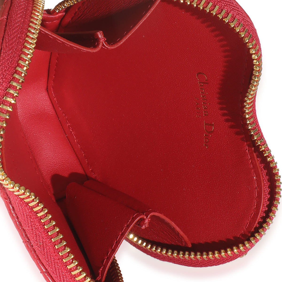 Red Quilted Calfskin Dioramour Caro Heart Pouch With Chain