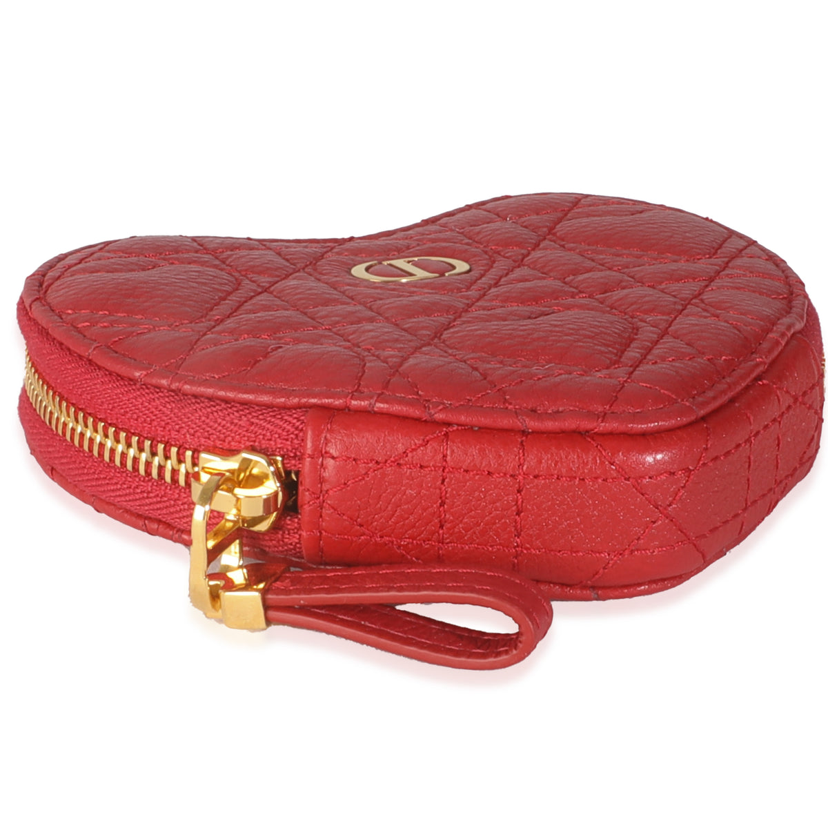 Red Quilted Calfskin Dioramour Caro Heart Pouch With Chain