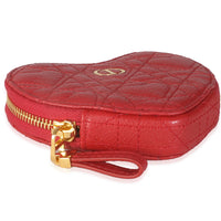 Red Quilted Calfskin Dioramour Caro Heart Pouch With Chain