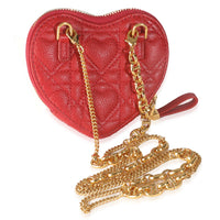 Red Quilted Calfskin Dioramour Caro Heart Pouch With Chain