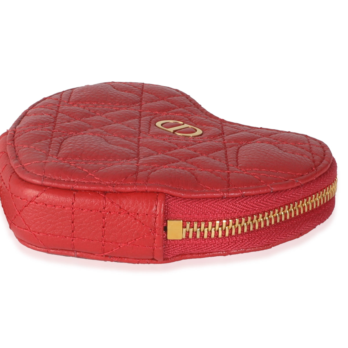 Red Quilted Calfskin Dioramour Caro Heart Pouch With Chain