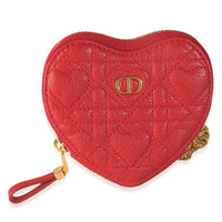 Red Quilted Calfskin Dioramour Caro Heart Pouch With Chain