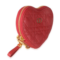 Red Quilted Calfskin Dioramour Caro Heart Pouch With Chain