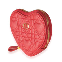 Red Quilted Calfskin Dioramour Caro Heart Pouch With Chain
