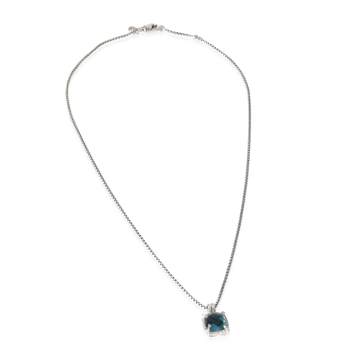 Sterling Silver Topaz and Diamond Chatelaine Pave Bezel Pendant