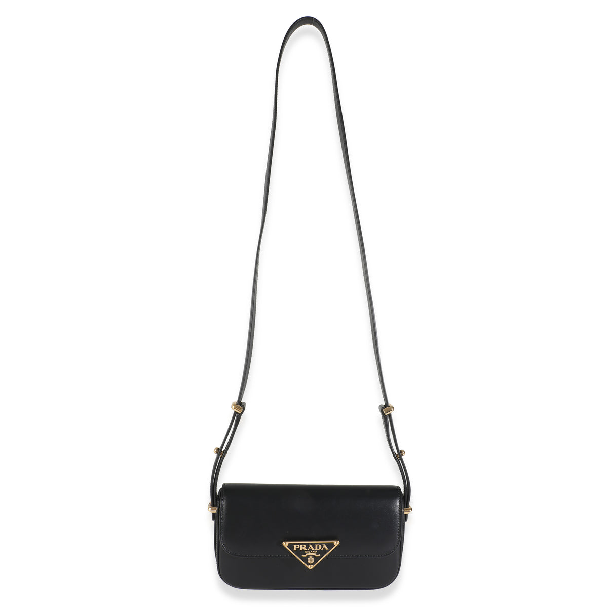 Black Smooth Leather Logo Plaque Shoulder Bag