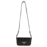 Black Smooth Leather Logo Plaque Shoulder Bag