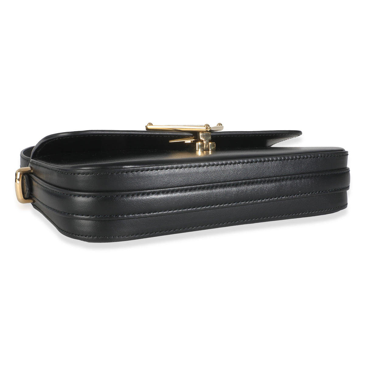 Black Smooth Leather Logo Plaque Shoulder Bag