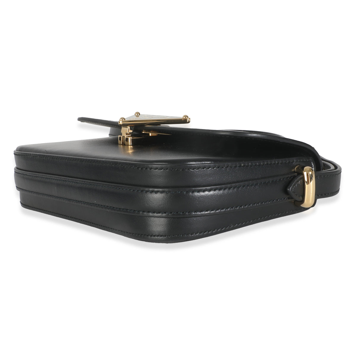 Black Smooth Leather Logo Plaque Shoulder Bag