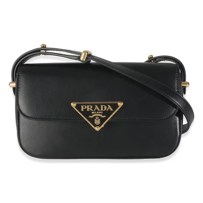 Black Smooth Leather Logo Plaque Shoulder Bag