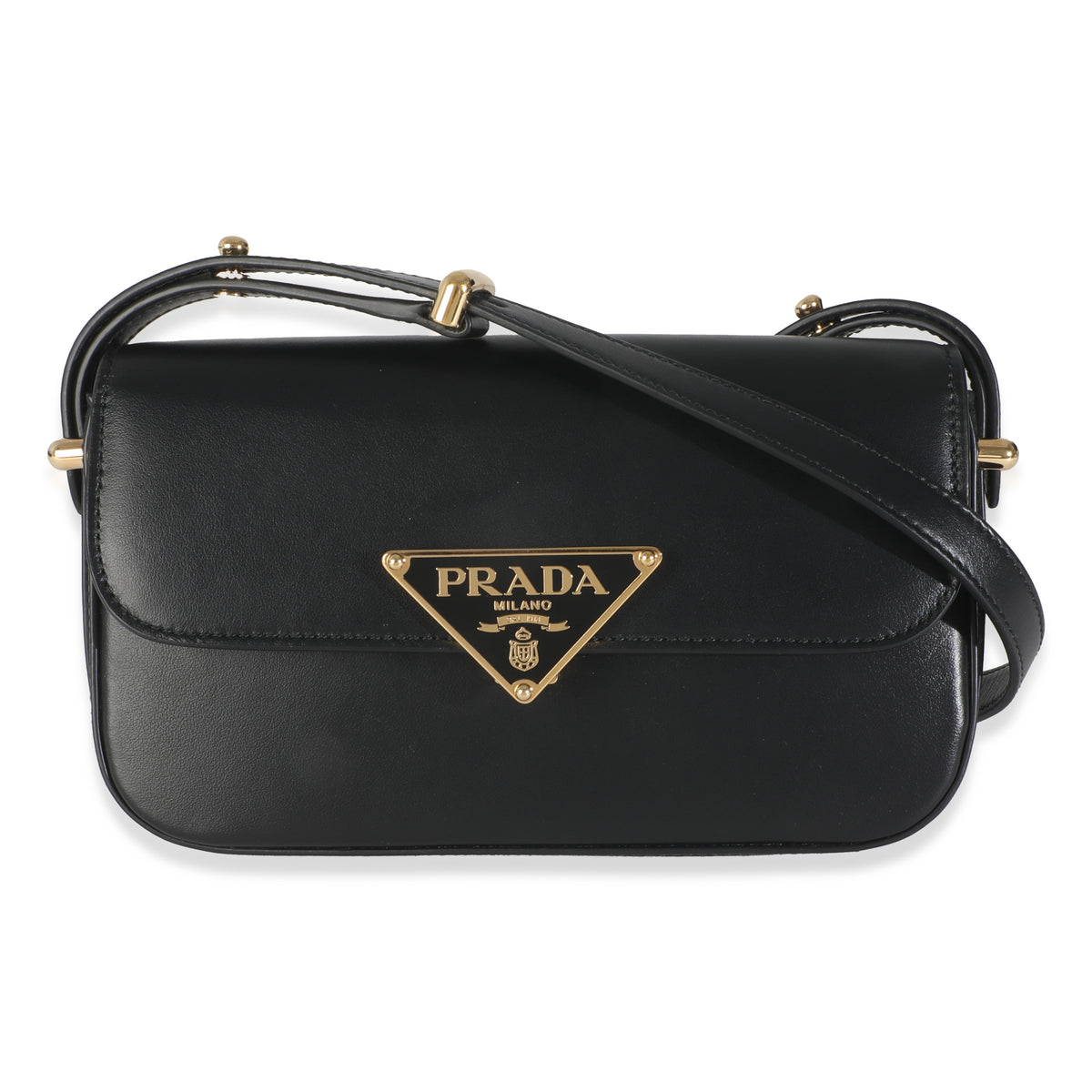 Black Smooth Leather Logo Plaque Shoulder Bag