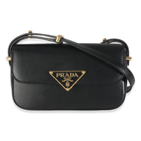 Black Smooth Leather Logo Plaque Shoulder Bag