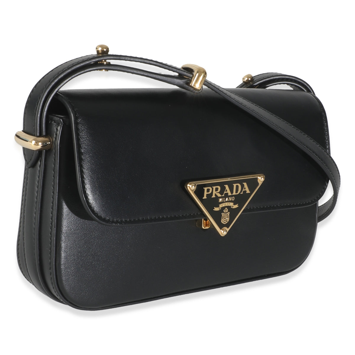 Black Smooth Leather Logo Plaque Shoulder Bag