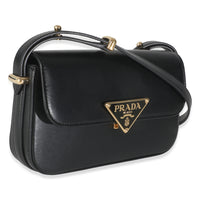Black Smooth Leather Logo Plaque Shoulder Bag