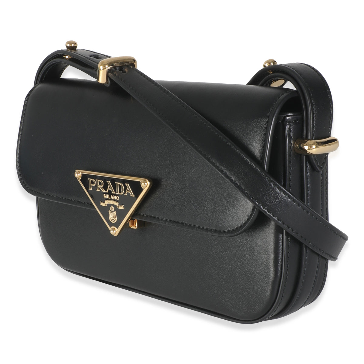 Black Smooth Leather Logo Plaque Shoulder Bag