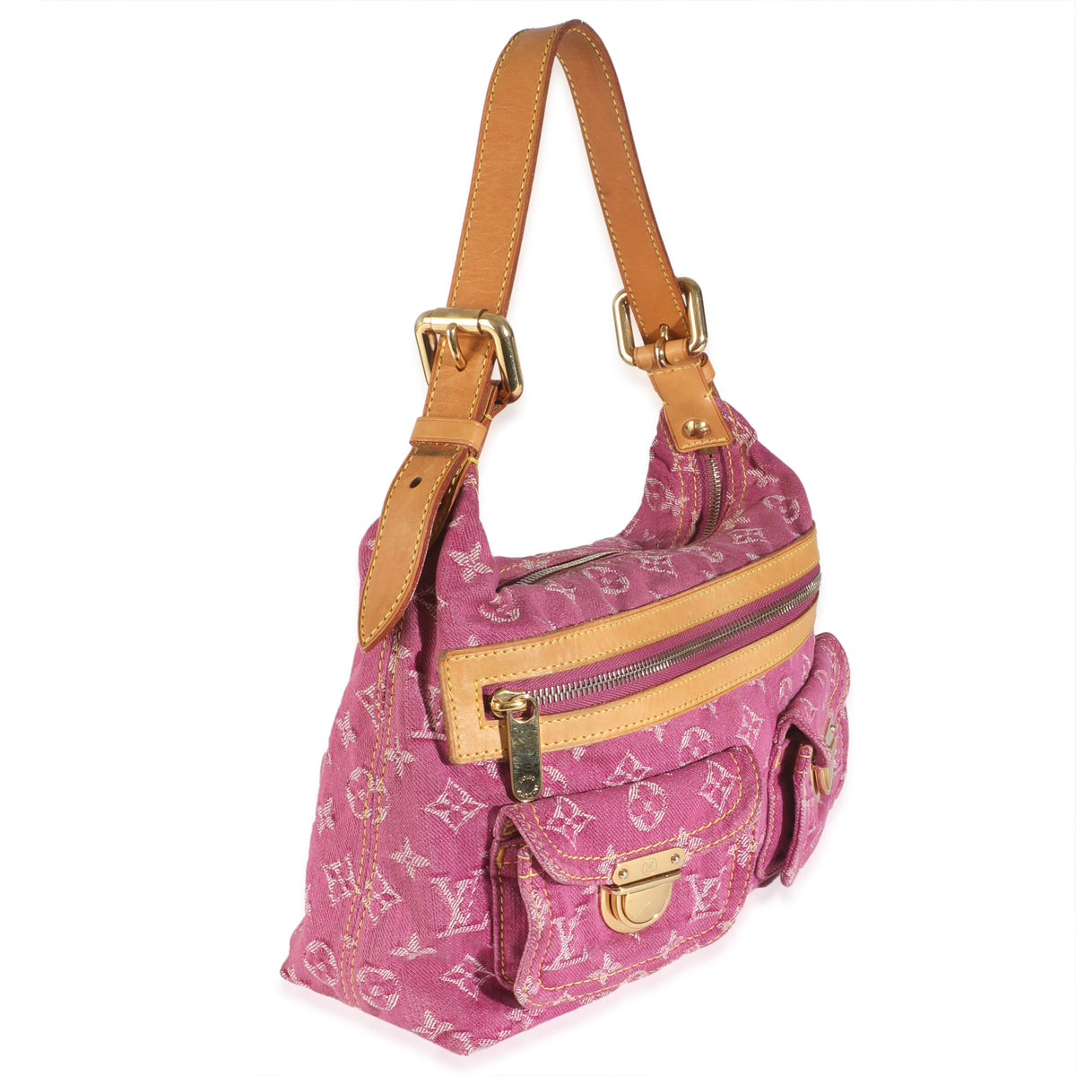 Pink Monogram Denim Pleaty Bag
