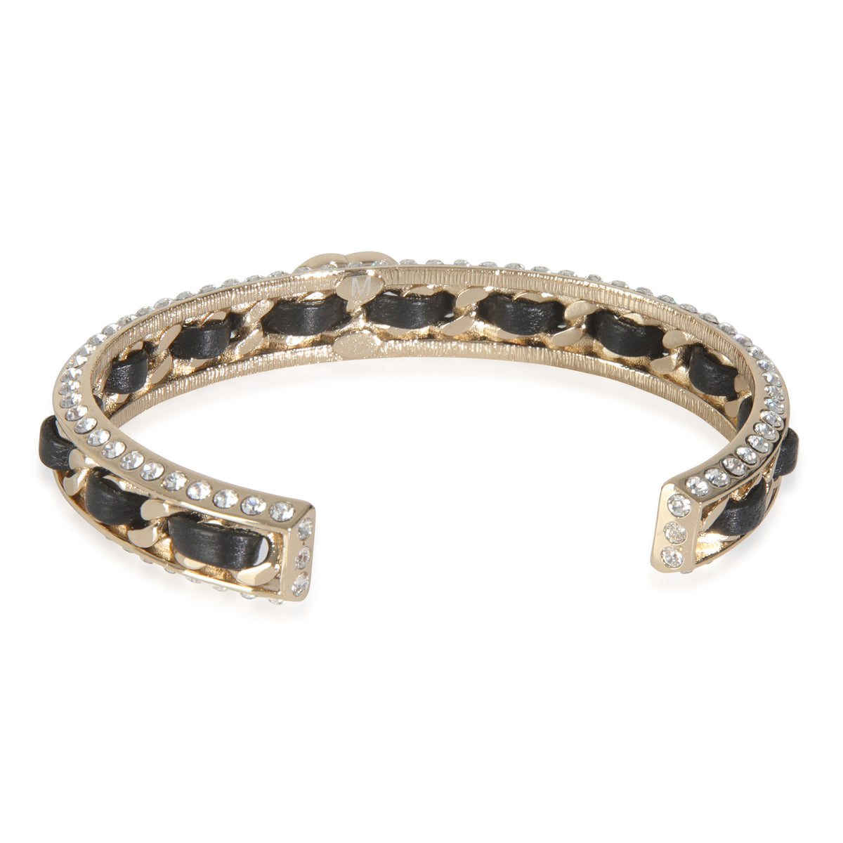 Gold-Plated  2023 Leather & Strass Cuff Bracelet