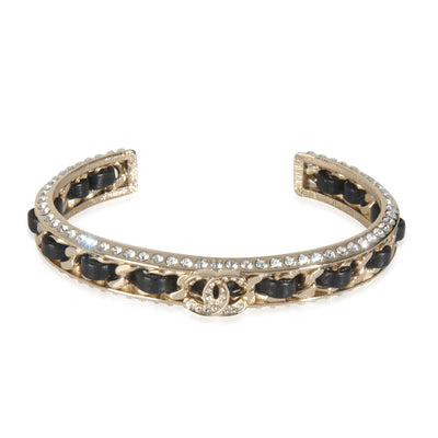 Gold-Plated  2023 Leather & Strass Cuff Bracelet
