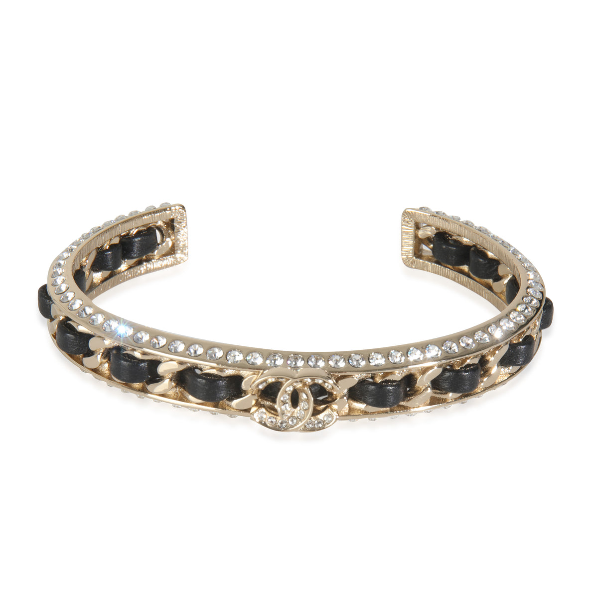 Gold-Plated  2023 Leather & Strass Cuff Bracelet