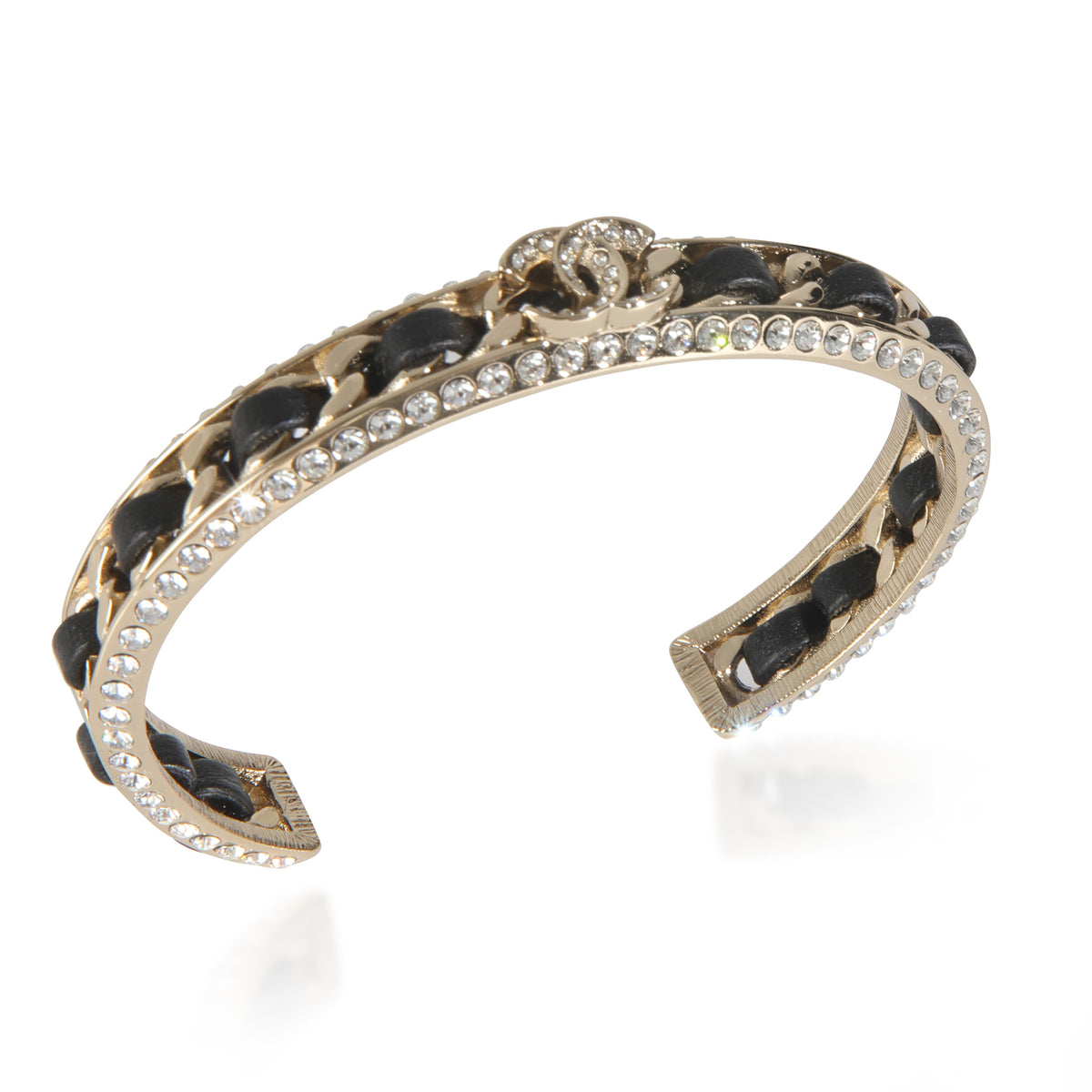 Gold-Plated  2023 Leather & Strass Cuff Bracelet