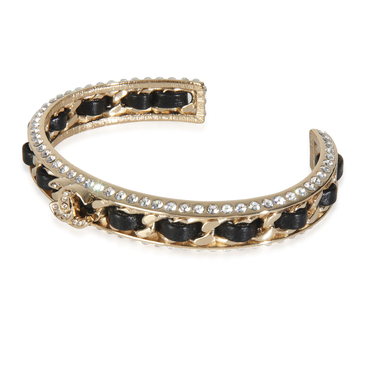 Gold-Plated  2023 Leather & Strass Cuff Bracelet