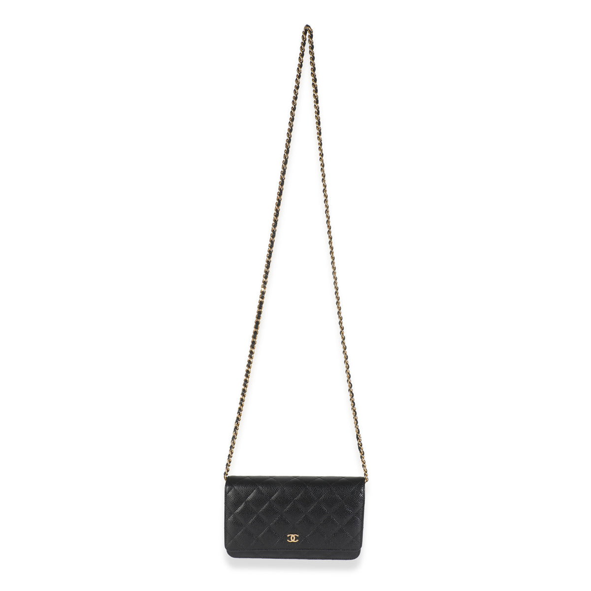 Black Quilted Caviar Classic Wallet On Chain